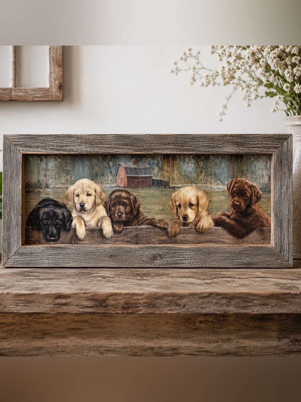Rustic Labrador Retriever Puppy Wall Art Framed Corrugated Metal Farmhouse Decor